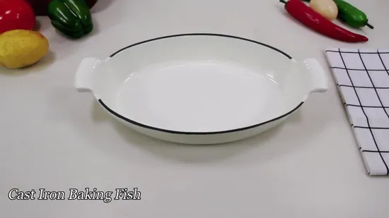 Fish Shape Customized Color Enamel Oval Cast Iron Baking Dish Baking Fish Roasting Dish