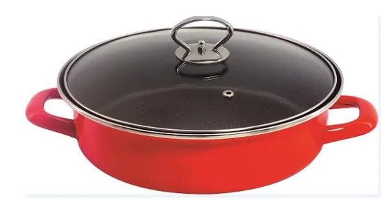 26cm 28cm 30cm 32cm Enamel Multifunctional Nonstick Roaster with Curved Glass Lid