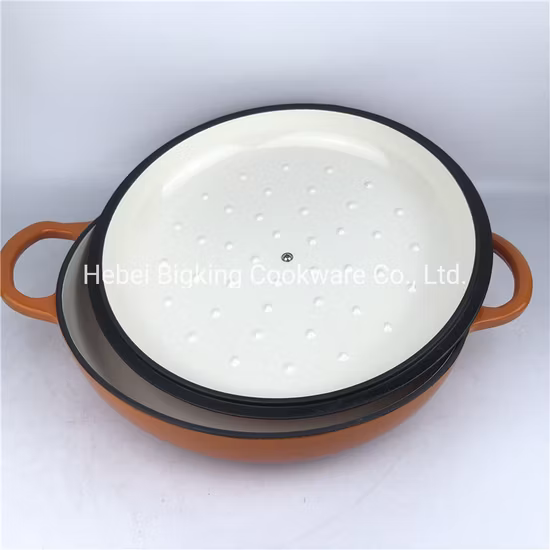3.6 Quart Cast Iron Casserole Pan. Orange Enamel Cast Iron Casserole Dish with Dual Handles and Lid