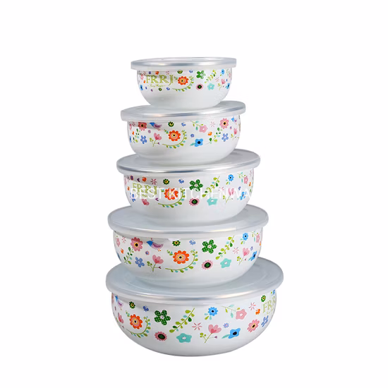3 PCS High Quality Enamel Storage Bowl with Plastic Lid, Enamelware Mixing Bowl