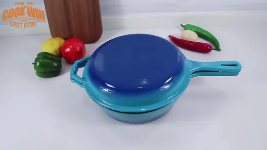 Combo Cooker Enamel Deep Saucepan and Shallow Skillet Cast Iron Saucepan with Double Use Lid as Skillet 