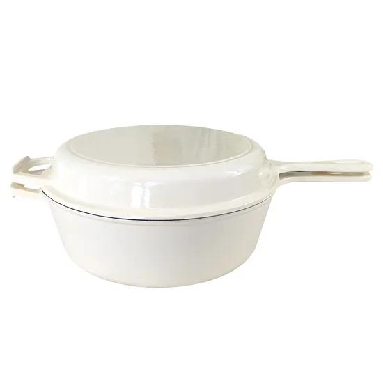 Enamel 26.5cm Heavy Duty Double Use Cast Iron Saucepan for Versatile Cooking 